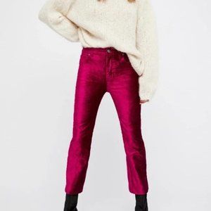 FREE PEOPLE-WOMENS CRUSHED VELVET  CROPPED FLARE PANTS-FUSCHA | SIZE 28